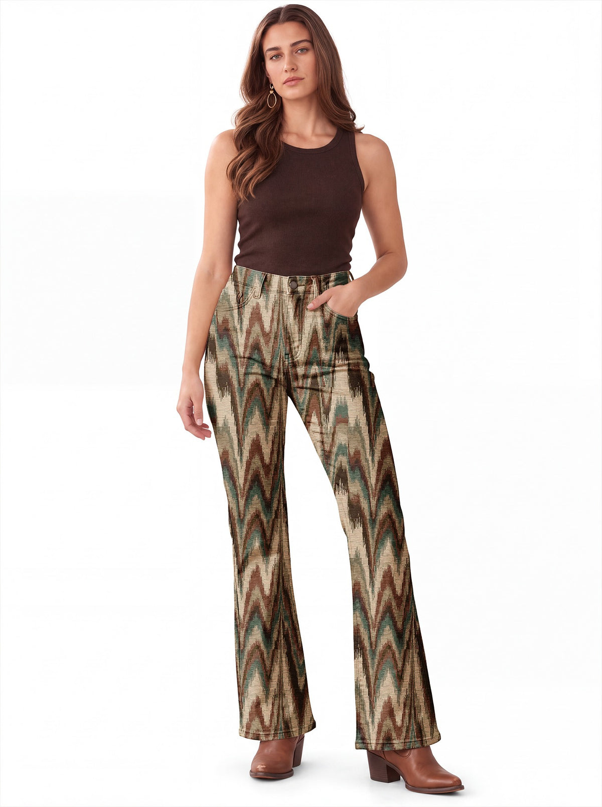 Olive Canyon Weave Bootcut Jeans – Back View – Riley – Olive Green