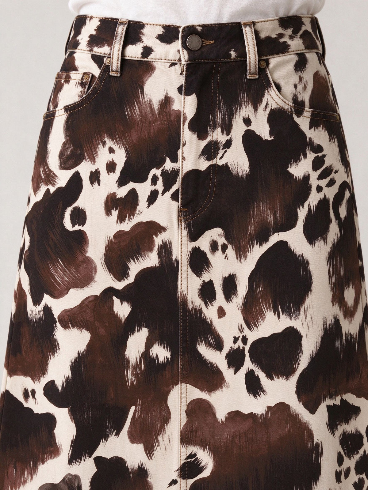 Cowhide Trail Ankle-Length Denim Skirt