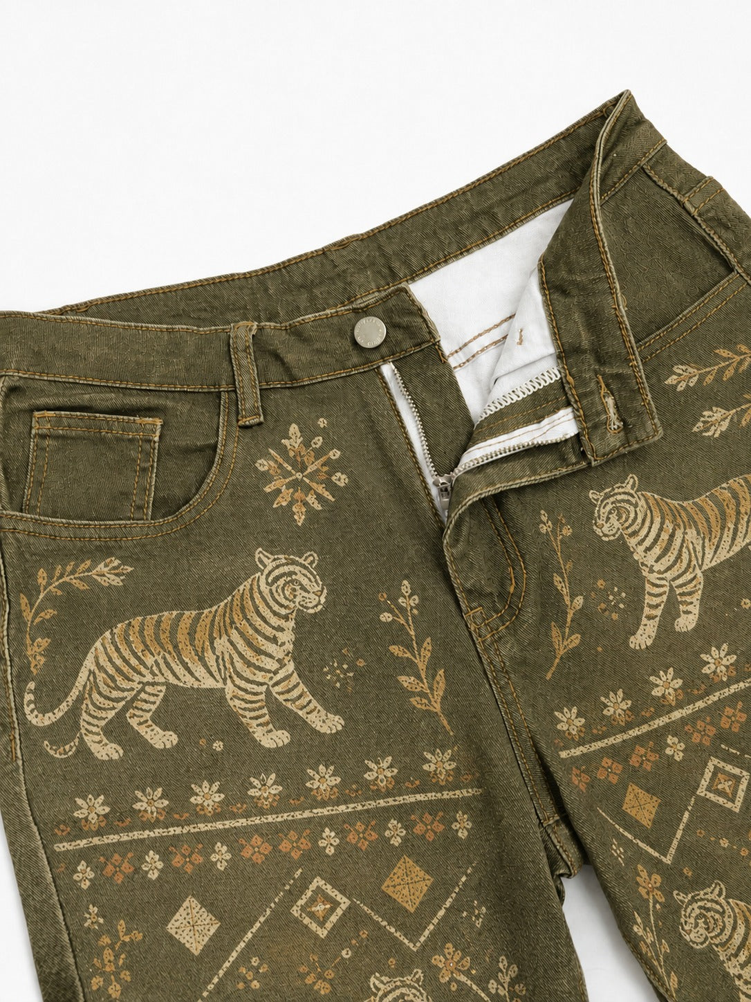 Tiger Ridge Olive Wide-Leg Cropped Pants