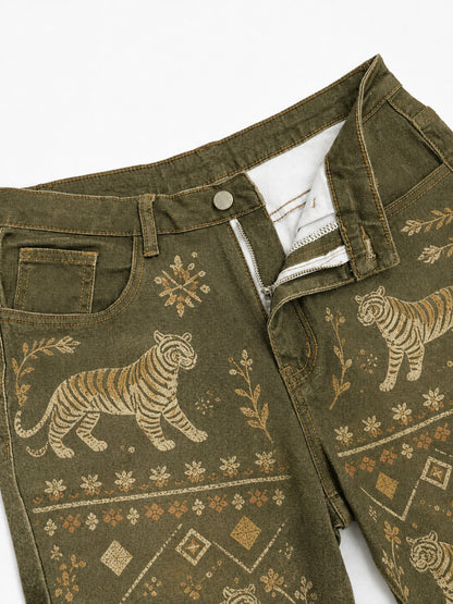 Tiger Ridge Olive Wide-Leg Cropped Pants