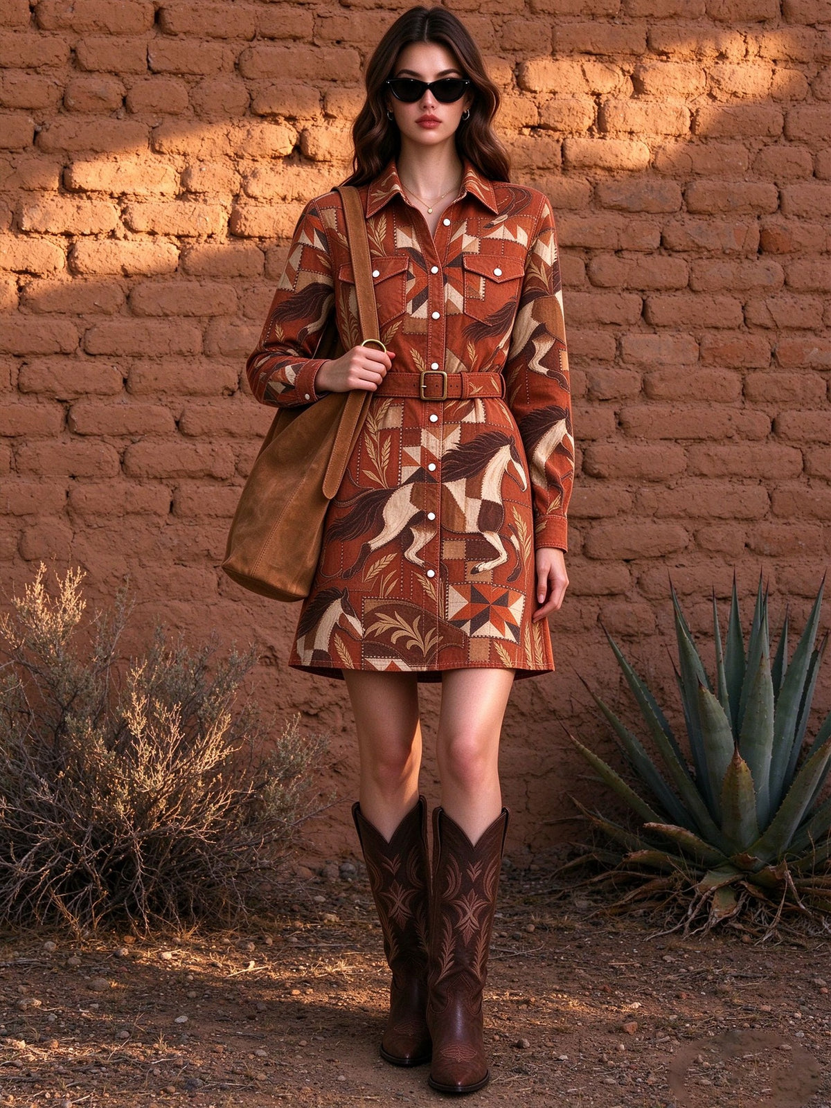 Sunset Mesa Belted Shirt Dress
