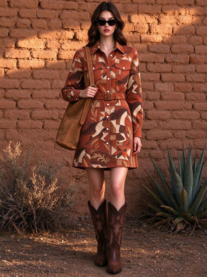Sunset Mesa Belted Shirt Dress