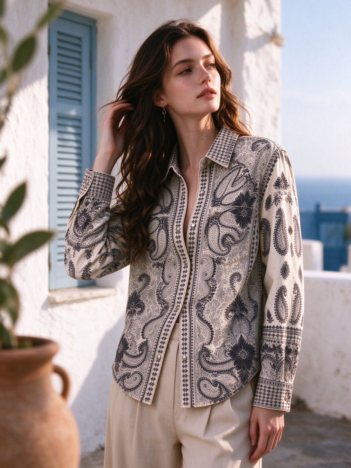 Frontier Paisley Trail Long Sleeve Denim Shirt