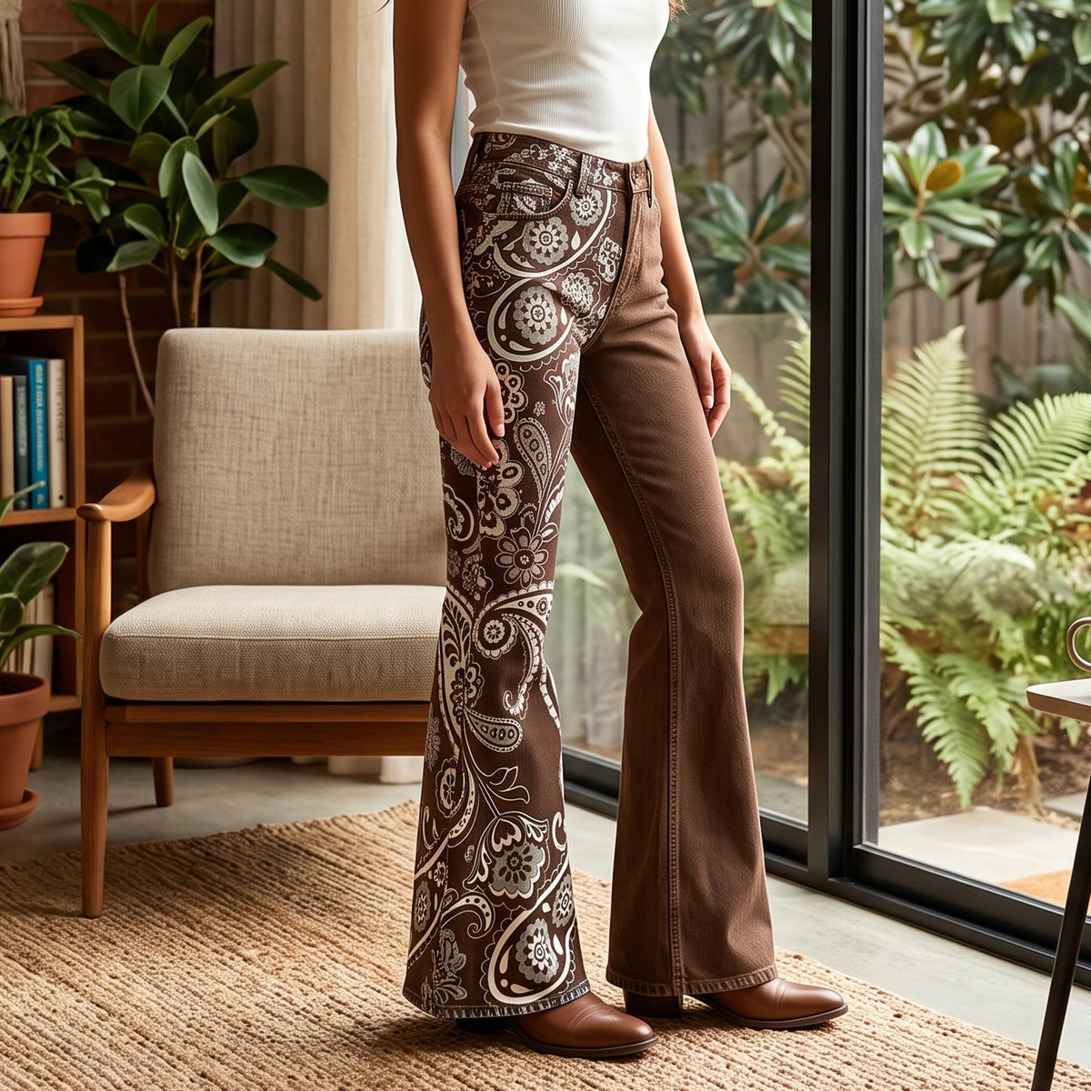 Prairie Bloom Brown Flare Jeans