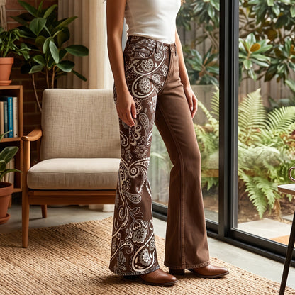 Prairie Bloom Brown Flare Jeans