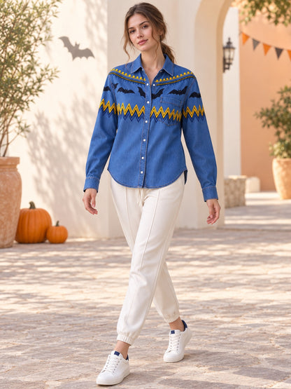 Midnight Batline Long Sleeve Denim Shirt