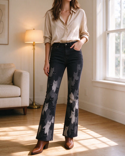 Midnight Ranch Cats Bootcut Jeans