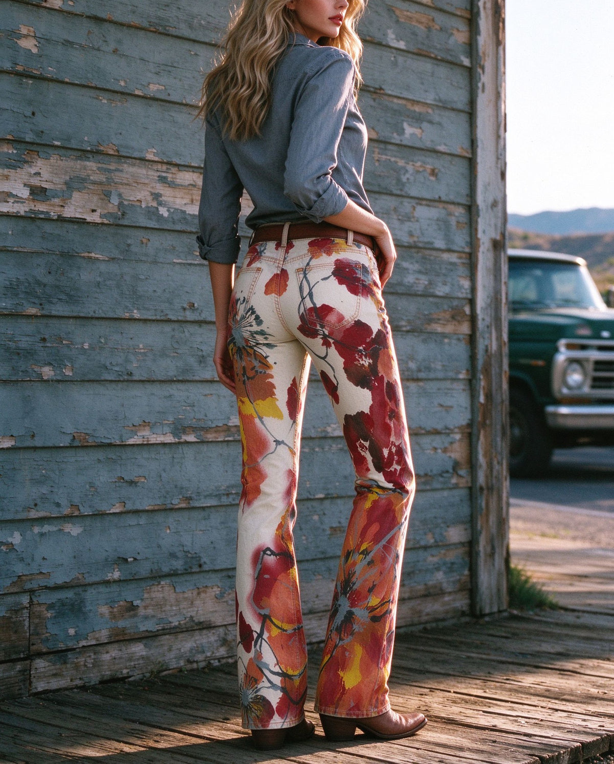Sunset Poppy Low-Rise Bootcut Jeans
