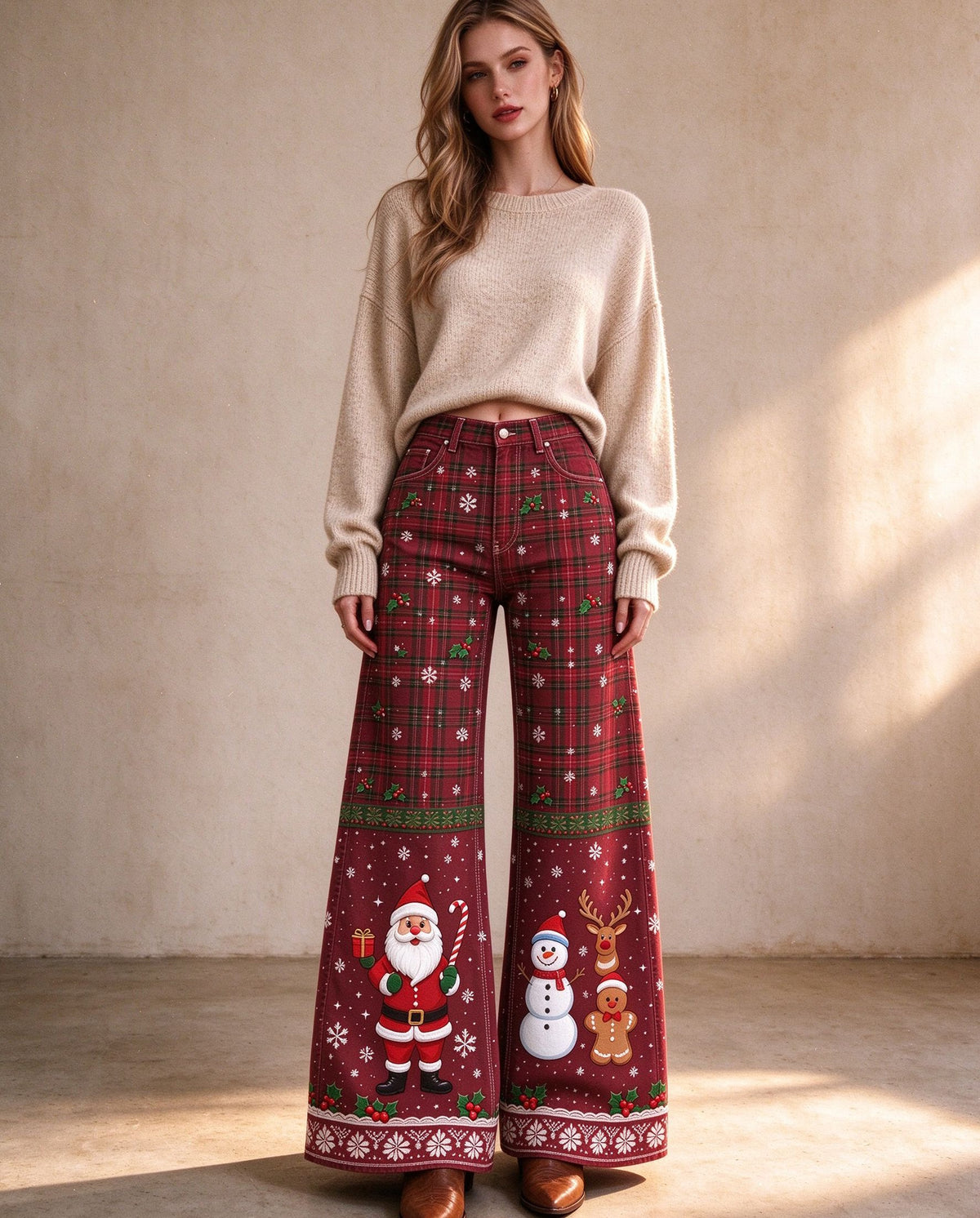 Rodeo Santa Tartan Wide-Leg Jeans