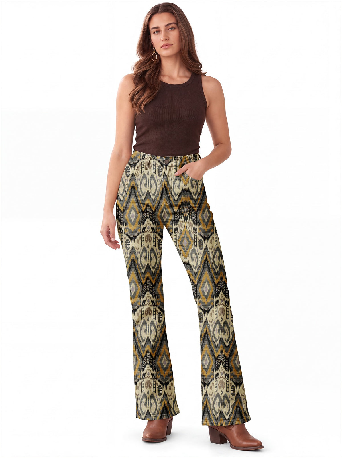 Desert Weave Olive Bootcut Jeans – Back View – Riley – Olive Green