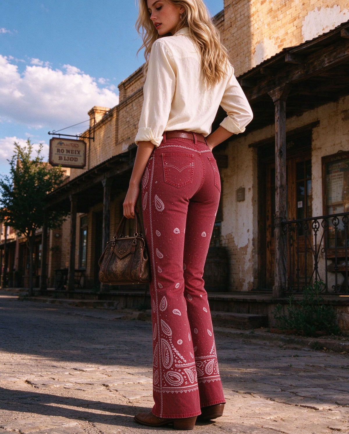 Rodeo Rose Bandana Low-Rise Bootcut Jeans