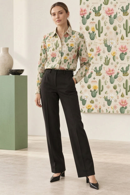 Prairie Cactus Blossom Long Sleeve Denim Shirt