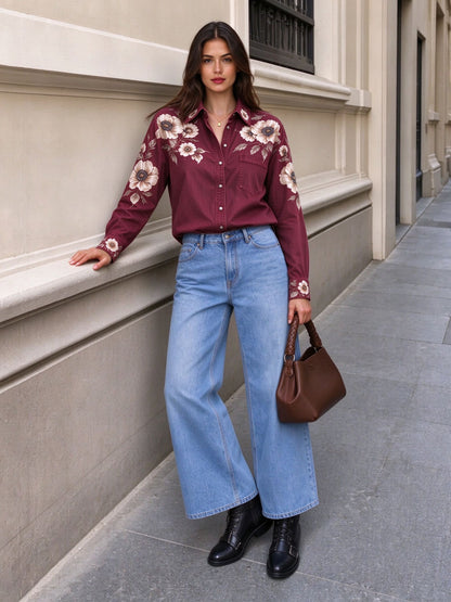 Desert Blossom Long Sleeve Denim Shirt