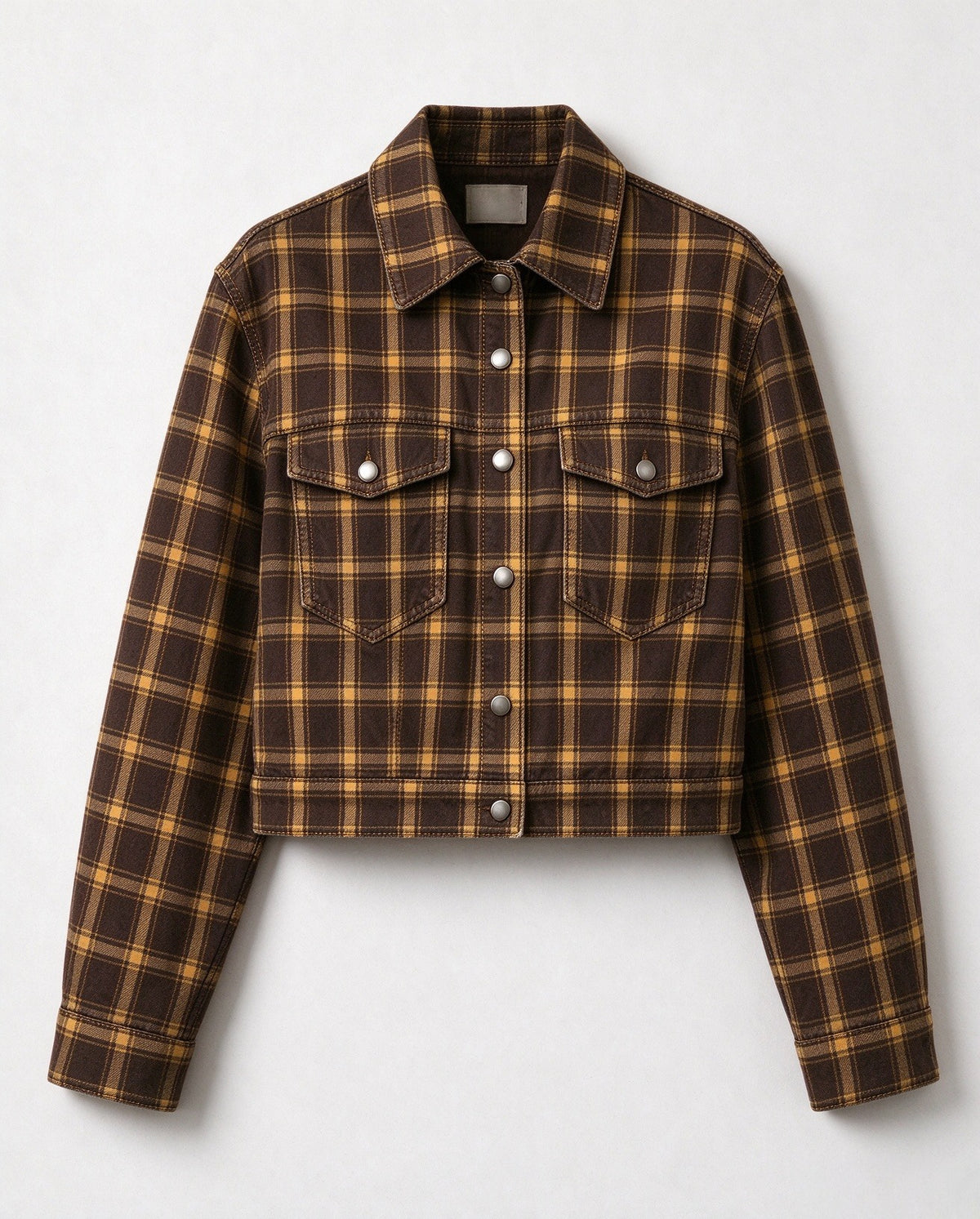 Sunset Plaid Cropped Denim Jacket