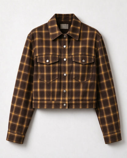 Sunset Plaid Cropped Denim Jacket
