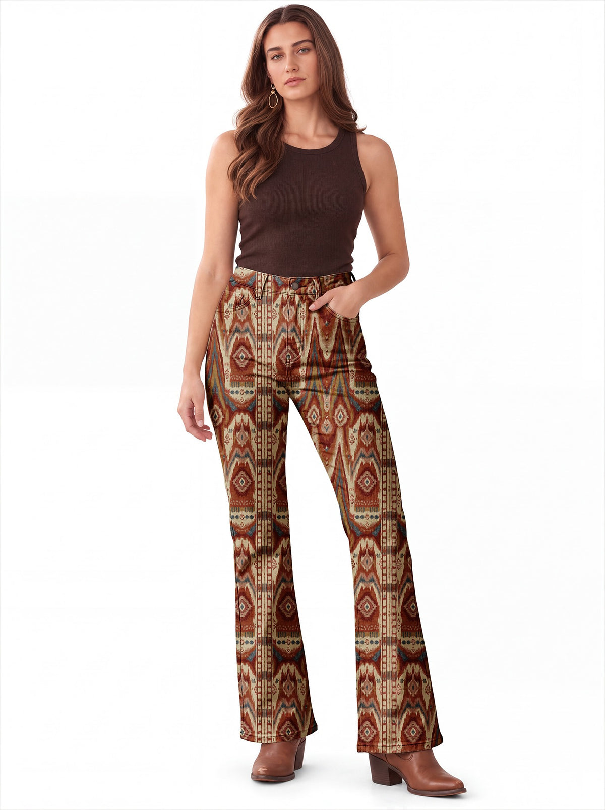 Canyon Weave Rust Bootcut Jeans – Back View – Riley – Rust