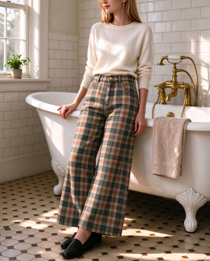Frontier Trail Plaid Wide-Leg Jeans
