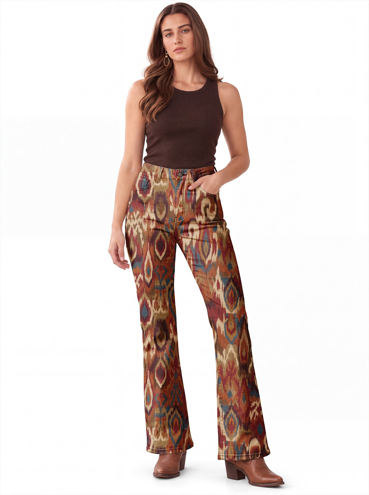 Canyon Ikat Bootcut Jeans – Back View – Riley – Rust