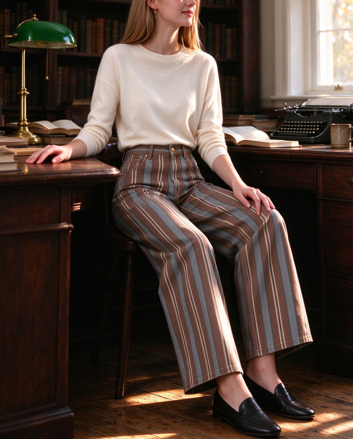 Saddlewood Stripe Wide-Leg Jeans