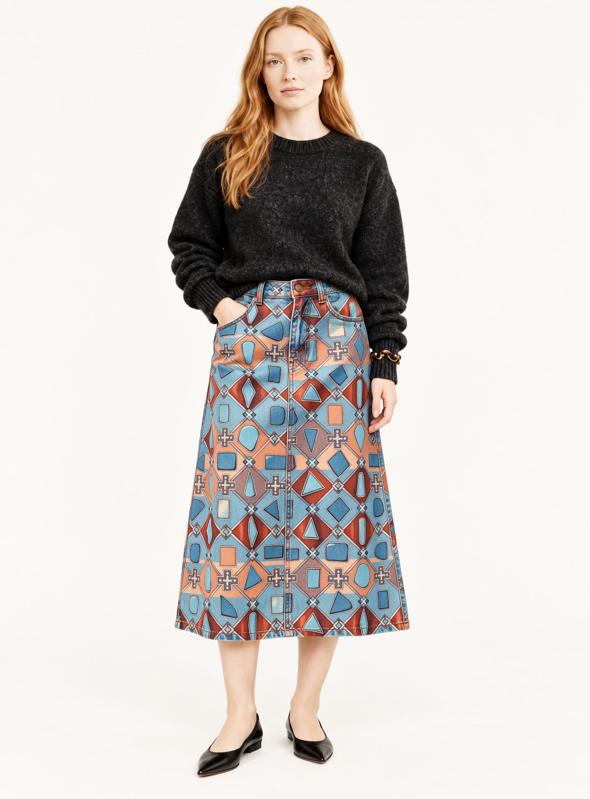 Desert Horseshoe Ranch Ankle-Length Denim Skirt