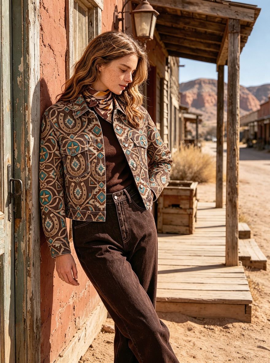 Desert Horseshoe Ranch Cropped Denim Jacket