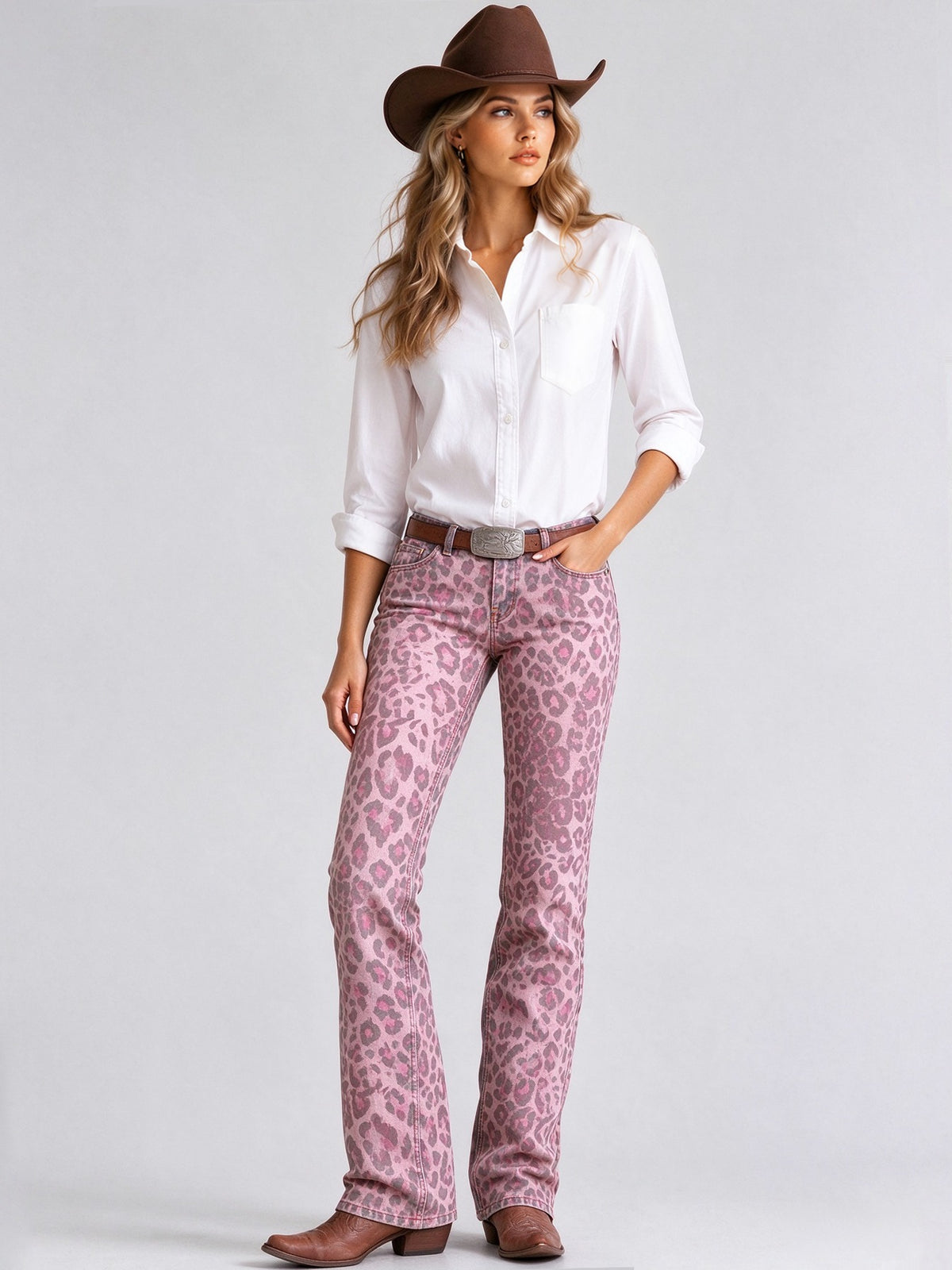 Rodeo Rose Leopard Low-Rise Bootcut Jeans