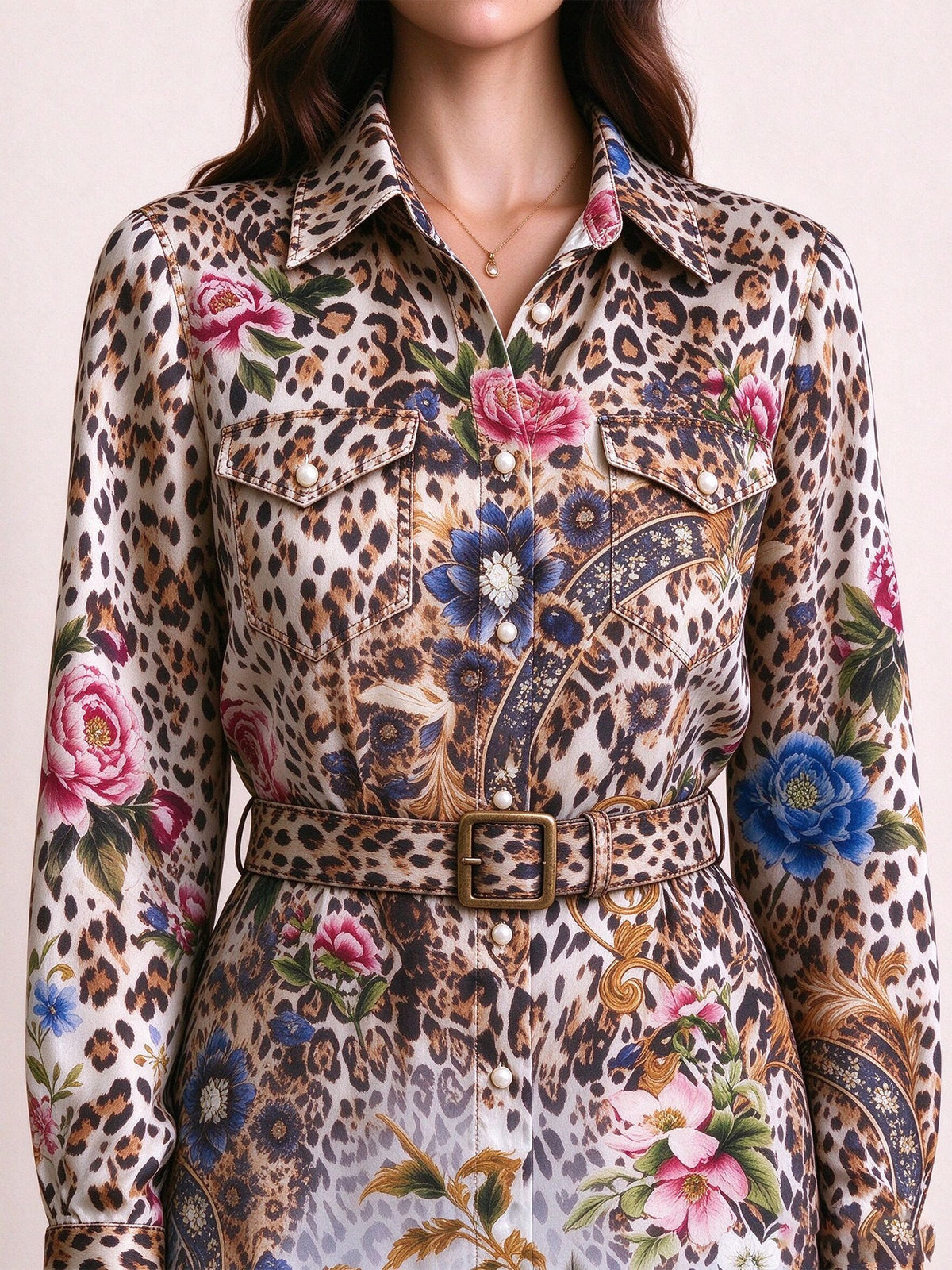 Wildflower Leopard Belted Shirt Dress