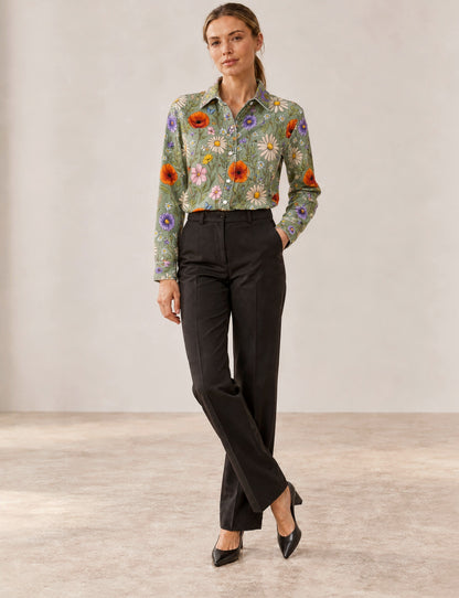 Prairie Poppy Bloom Long Sleeve Denim Shirt