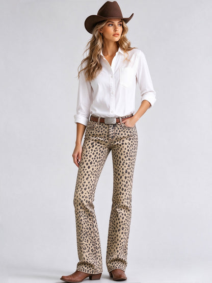 Prairie Leopard Low-Rise Bootcut Jeans