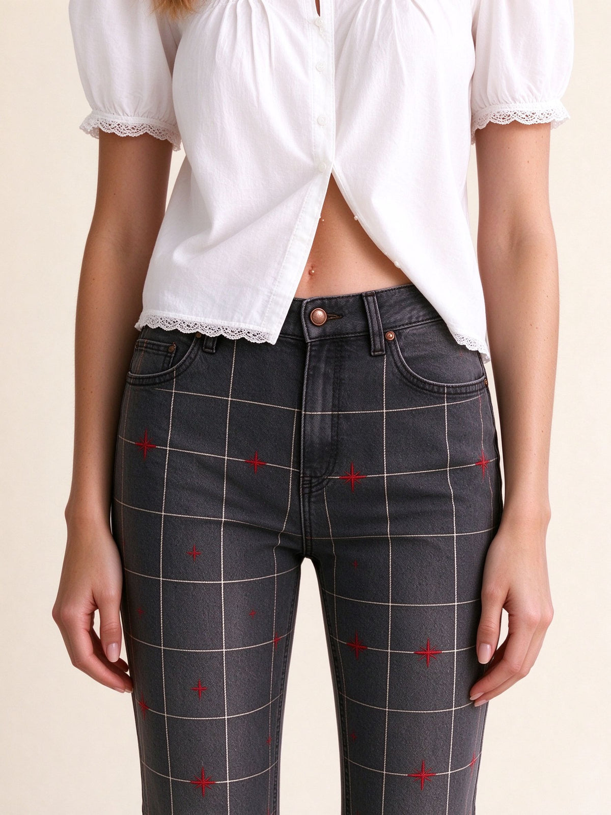 Prairie Star Check Flare Jeans
