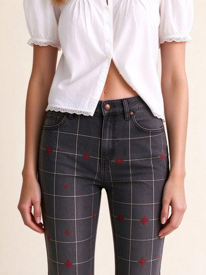 Prairie Star Check Flare Jeans