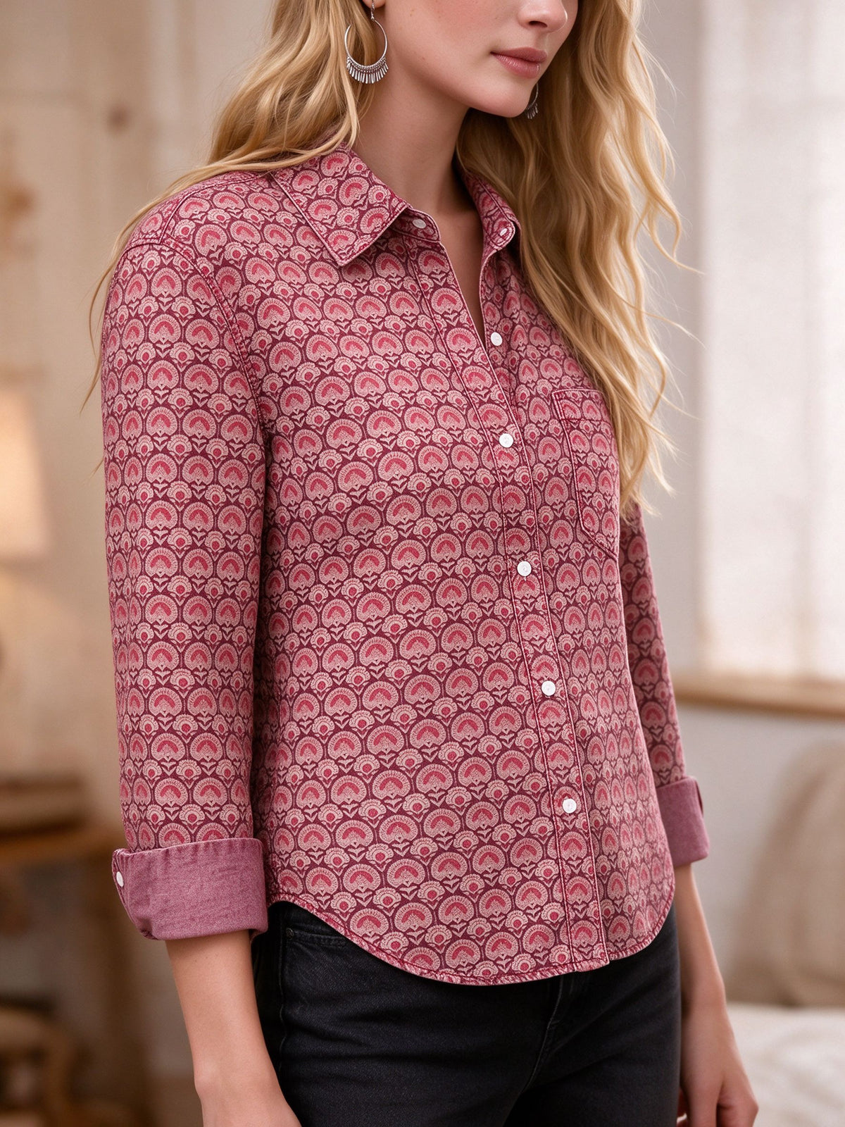 Desert Bandana Medallion Long Sleeve Denim Shirt