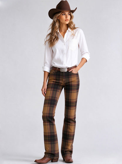 Rustler Plaid Low-Rise Bootcut Jeans