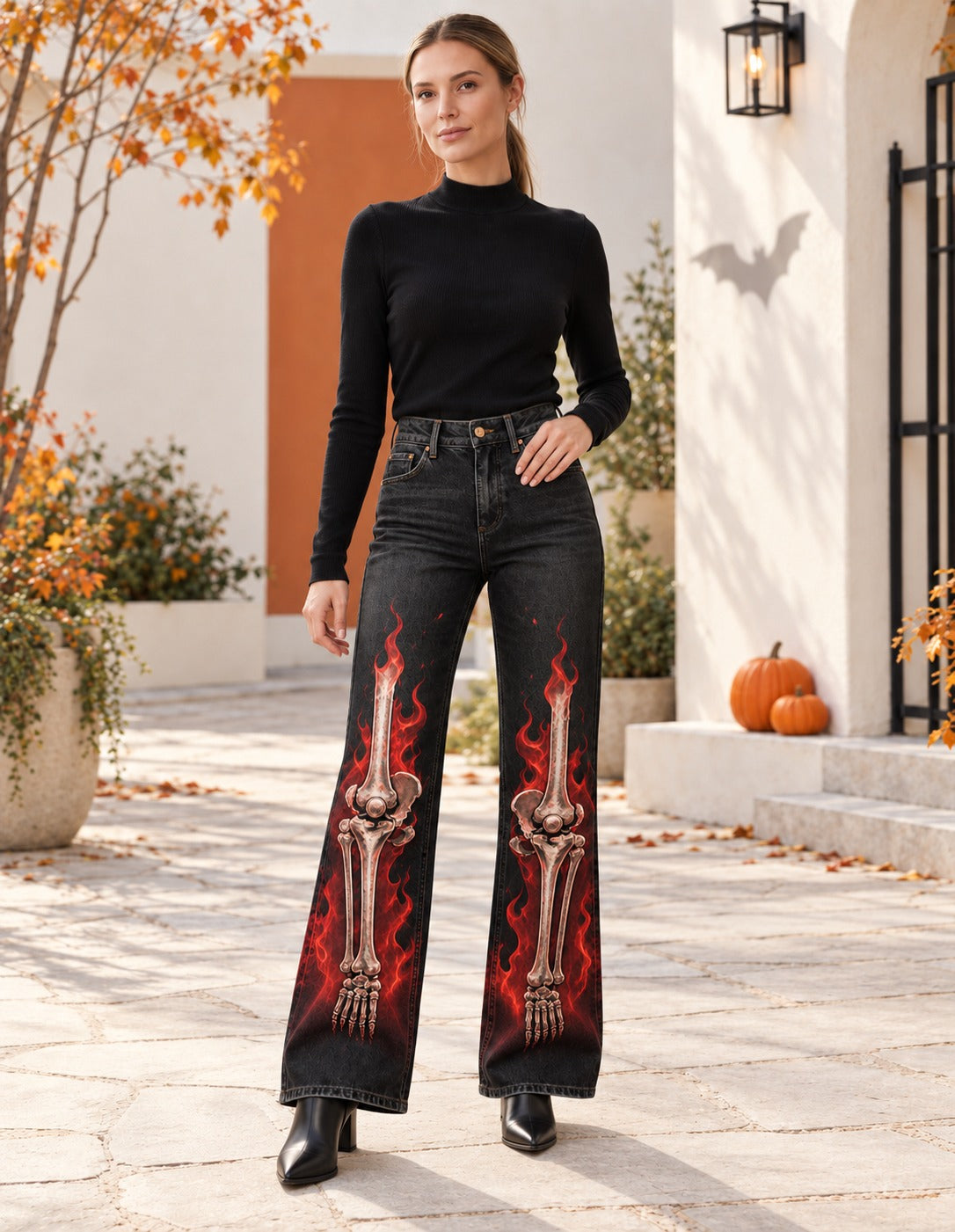 Flame Bone Bootcut Jeans