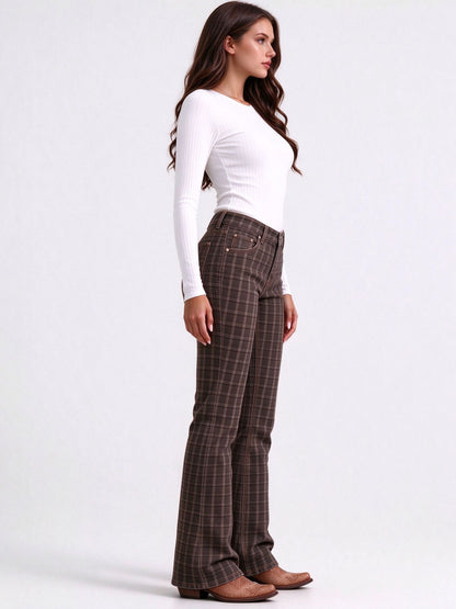 Dusty Trail Check Low-Rise Bootcut Jeans