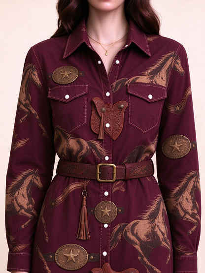 Crimson Lasso Belted Shirt Dress