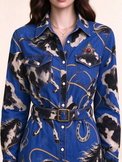 Blue Lariat Belted Shirt Dress