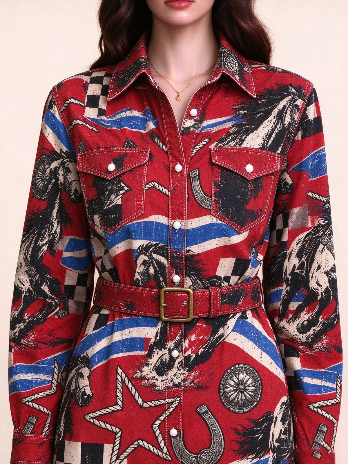 Rodeo Stars Belted Shirt Dress