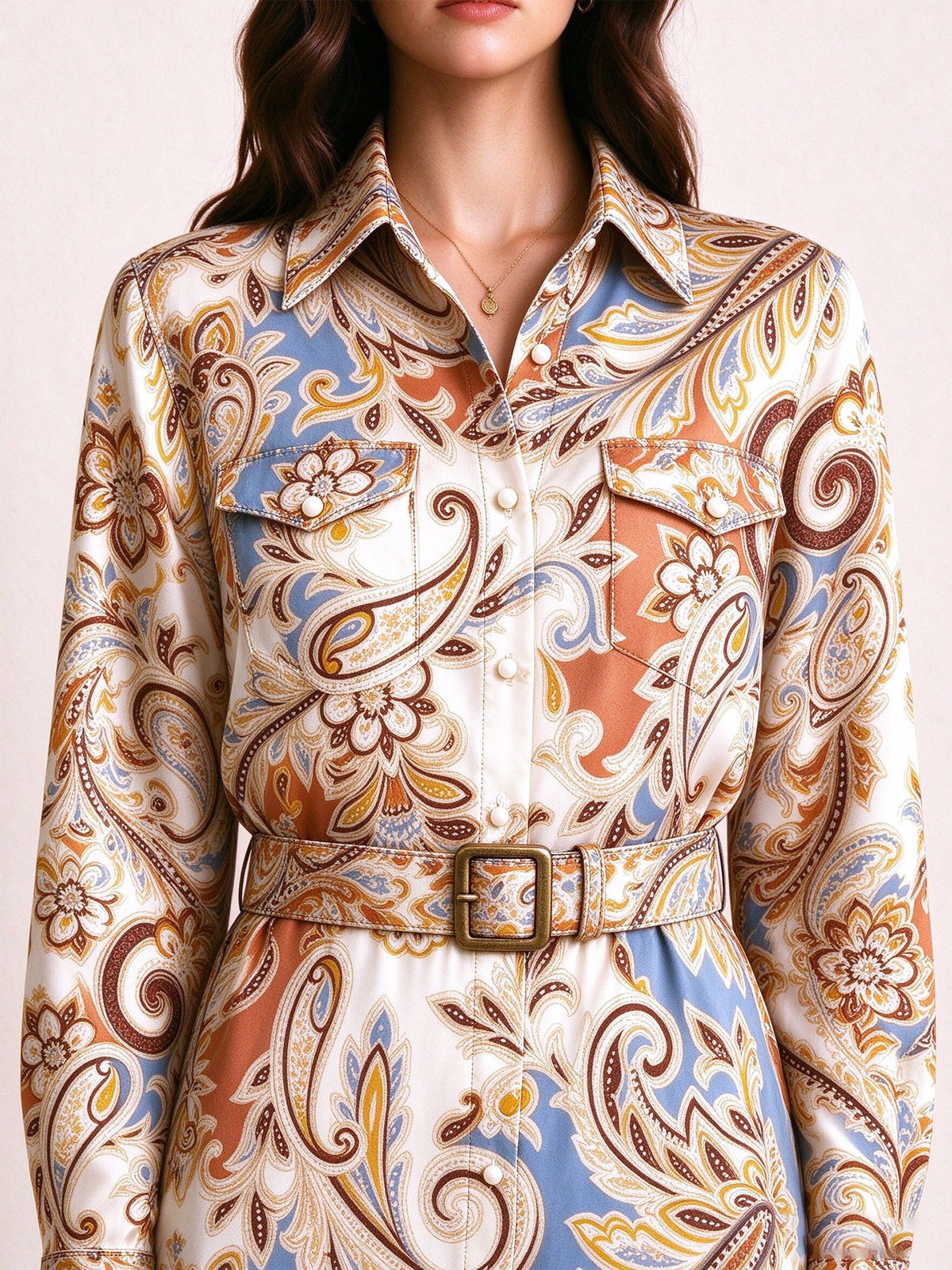 Prairie Swirl Belted Shirt Dress
