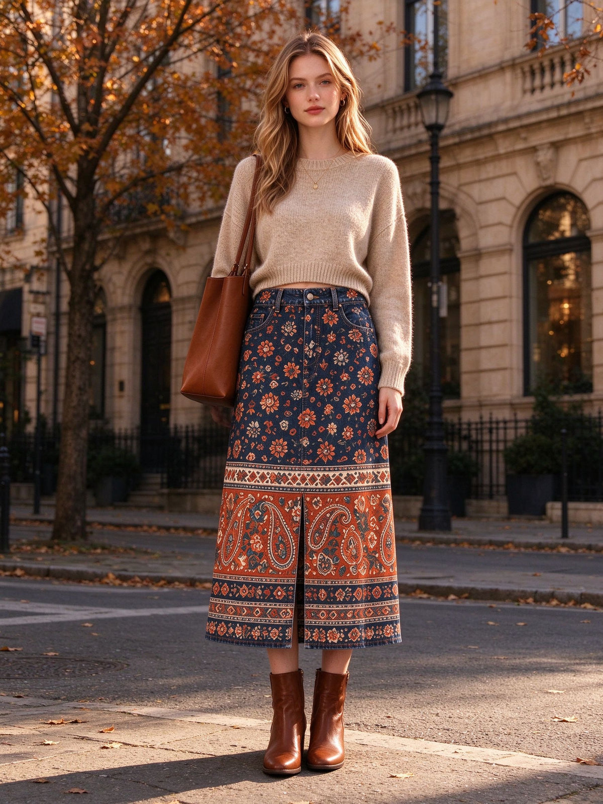 Frontier Bandana Bloom Denim Midi Skirt