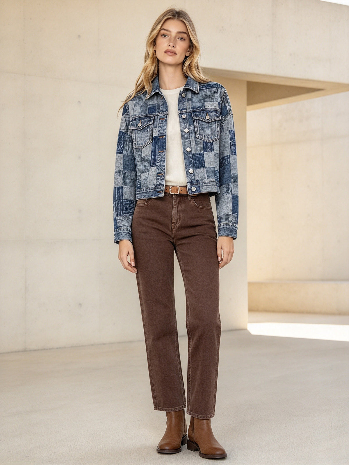 Frontier Quilt Cropped Denim Jacket