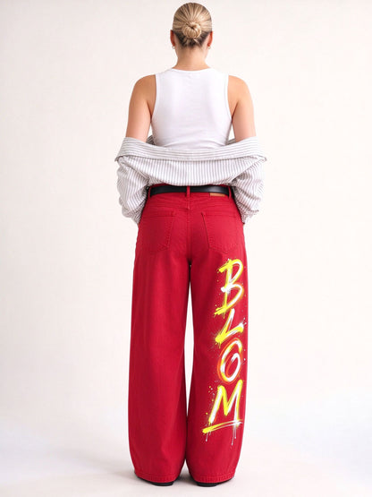 Cowhide Dust Spots Wide-Leg Jeans