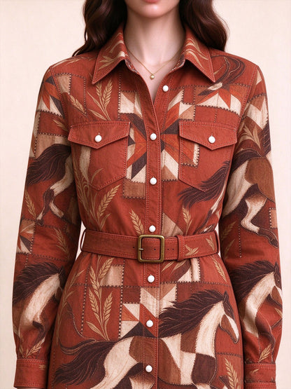 Sunset Mesa Belted Shirt Dress