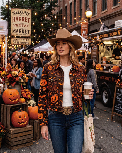 Pumpkin Prairie Orange Cropped Denim Jacket