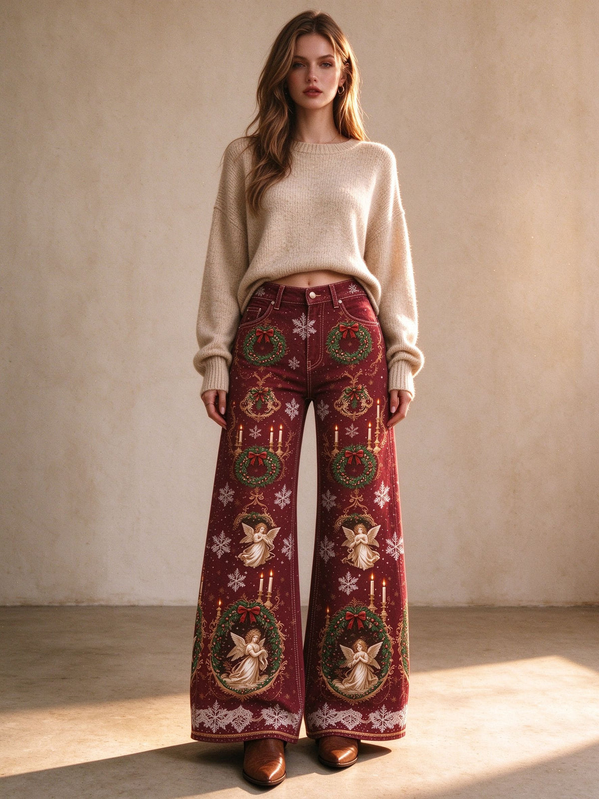 Frontier Angel Wreath Wide-Leg Jeans