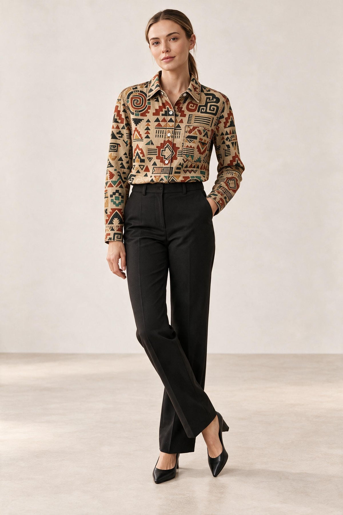 Golden Serpent Long Sleeve Denim Shirt