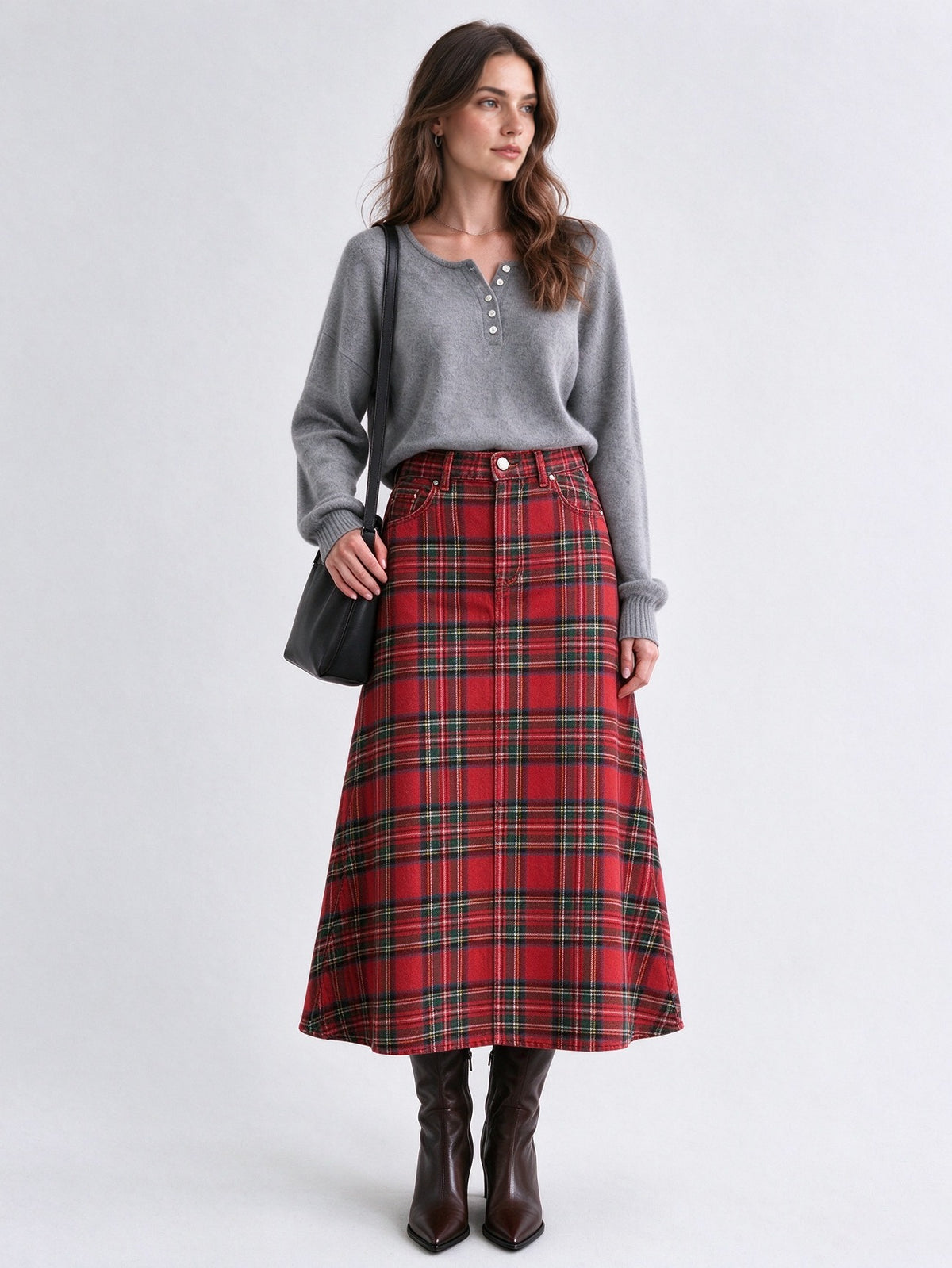 Rodeo Ranch Plaid Ankle-Length Denim Skirt