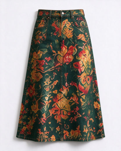 Prairie Tapestry Ankle-Length Denim Skirt