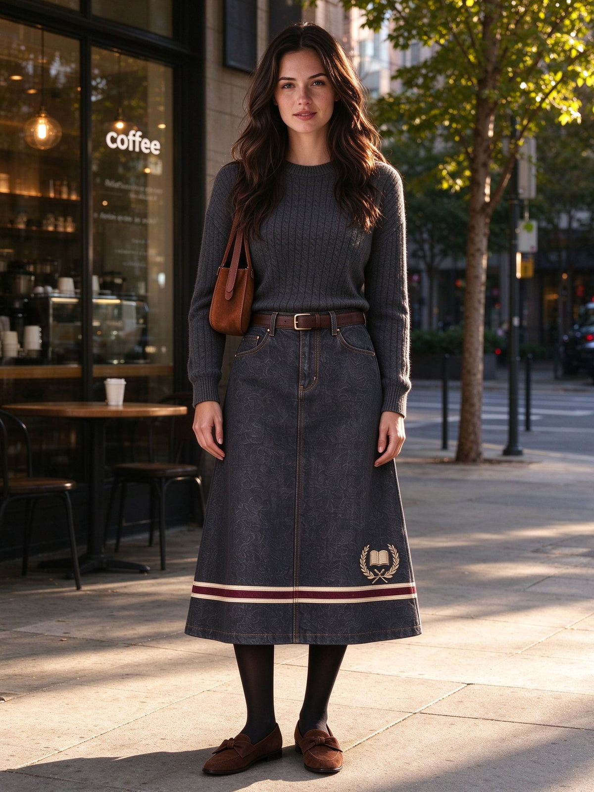 Frontier Crest Stripe Ankle-Length Denim Skirt
