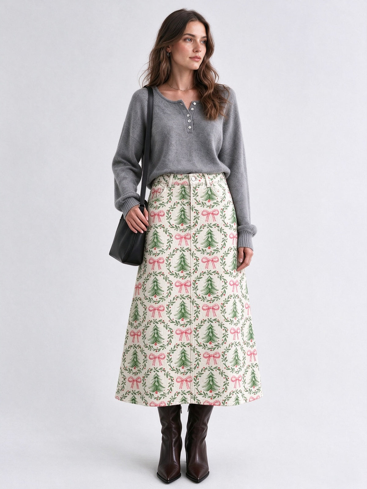Ranch Wreath Roundup Ankle-Length Denim Skirt